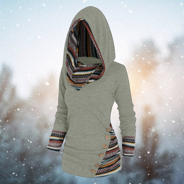 Hoodie met capuchon - dames fleece trui met tribal patroon - Bakkermode.nl