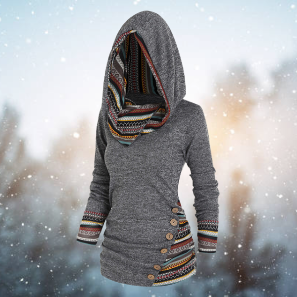 Hoodie met capuchon - dames fleece trui met tribal patroon - Bakkermode.nl