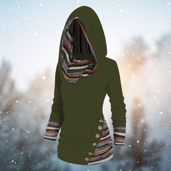 Hoodie met capuchon - dames fleece trui met tribal patroon - Bakkermode.nl