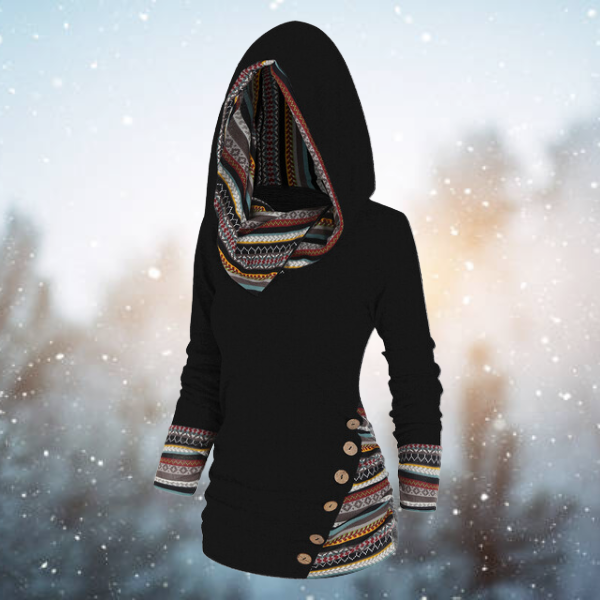 Hoodie met capuchon - dames fleece trui met tribal patroon - Bakkermode.nl