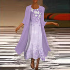 2-delig bloemenjurk en lange jas set - elegante damesoutfit