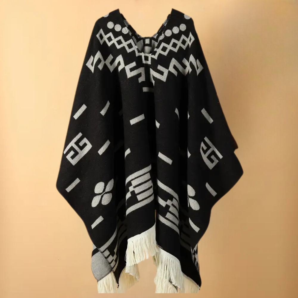 Poncho - klassieke dames poncho voor de winter met geometrisch ontwerp