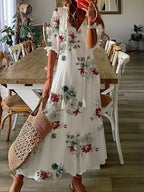 Dames bloemen maxi jurk - lichte bohemian zomeroutfit voor casual uitjes