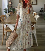Dames bloemen maxi jurk - lichte bohemian zomeroutfit voor casual uitjes