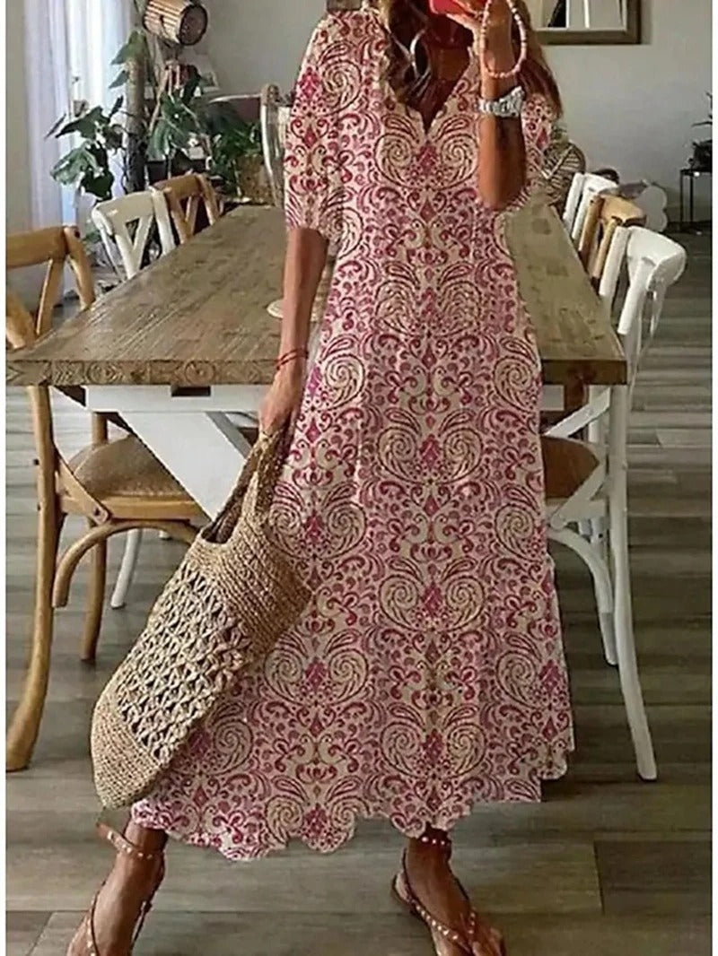 Dames bloemen maxi jurk - lichte bohemian zomeroutfit voor casual uitjes