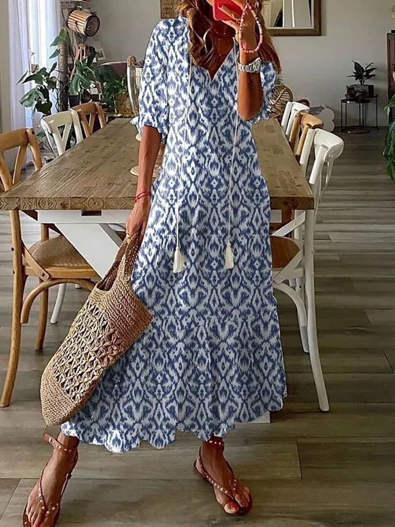 Dames bloemen maxi jurk - lichte bohemian zomeroutfit voor casual uitjes