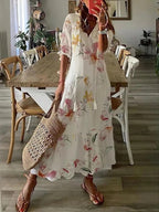 Dames bloemen maxi jurk - lichte bohemian zomeroutfit voor casual uitjes