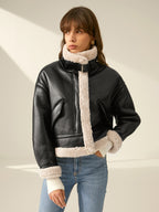 Trendy biker fleece gevoerde faux leren jas - warme damesjas met stoere look - Bakkermode.nl