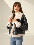 Trendy biker fleece gevoerde faux leren jas - warme damesjas met stoere look - Bakkermode.nl