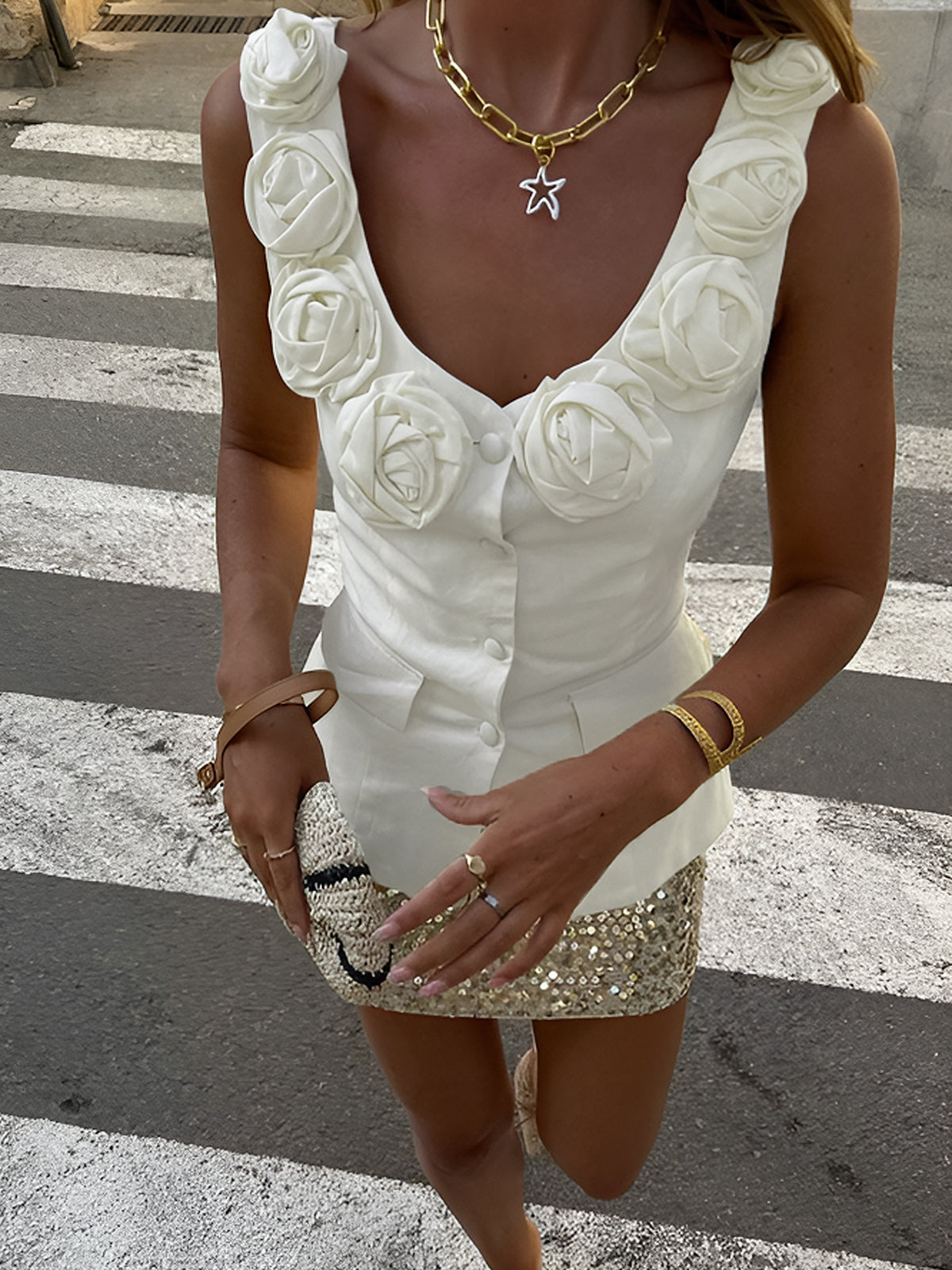 Witte bloemen tanktop - elegante mouwloze blouse voor dames