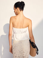 Chique witte strapless top - elegante vrouwen peplum blouse