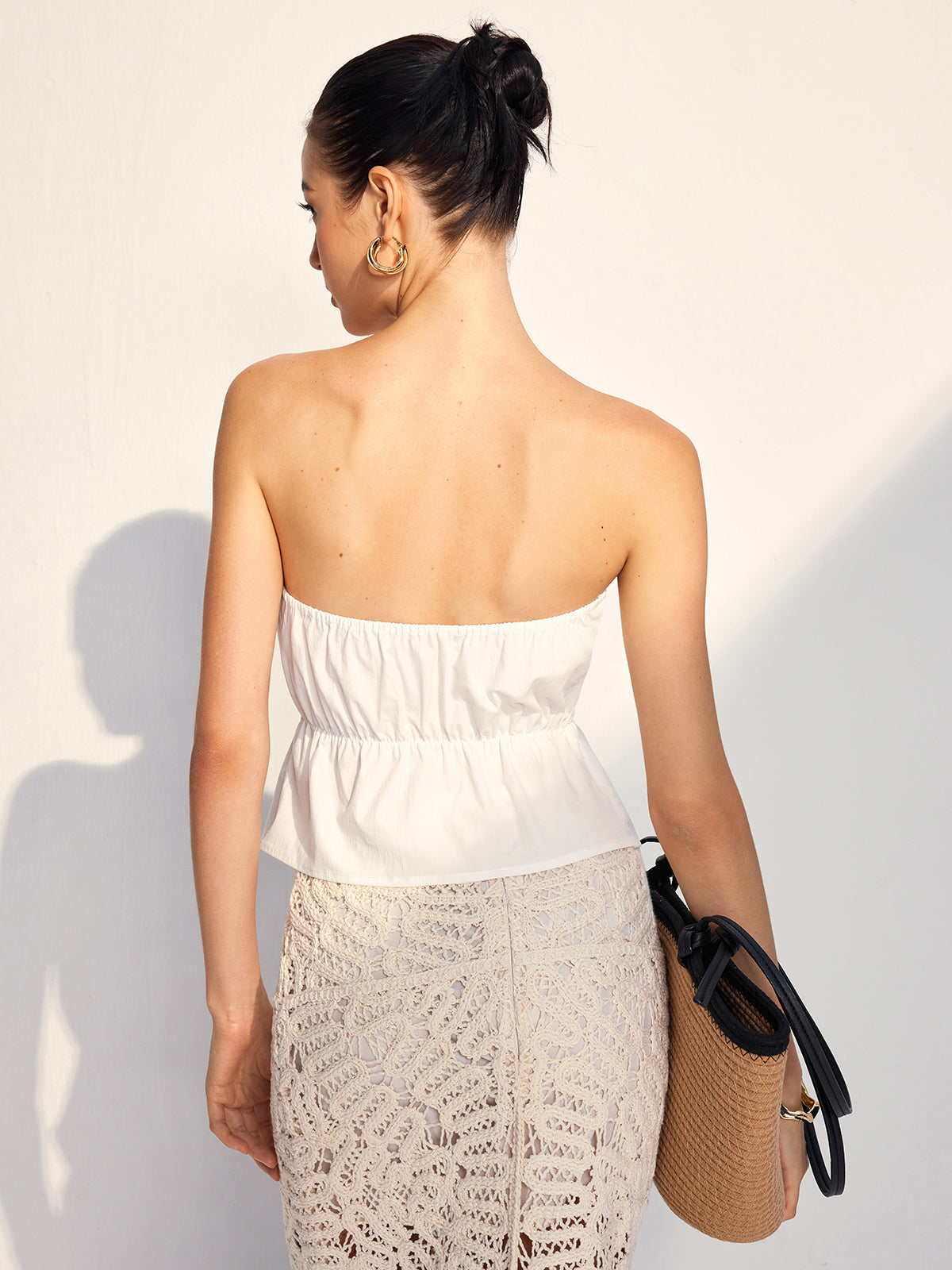 Chique witte strapless top - elegante vrouwen peplum blouse