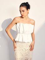 Chique witte strapless top - elegante vrouwen peplum blouse