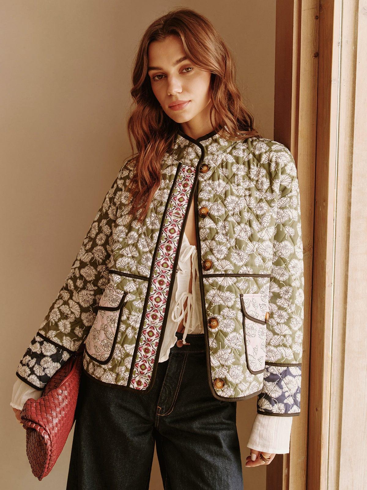 Groene bloemenpatroon jas - dames buitenkleding