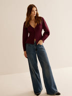 Vrouwen v-hals gebreide cardigan - klassieke lange mouw top voor dames