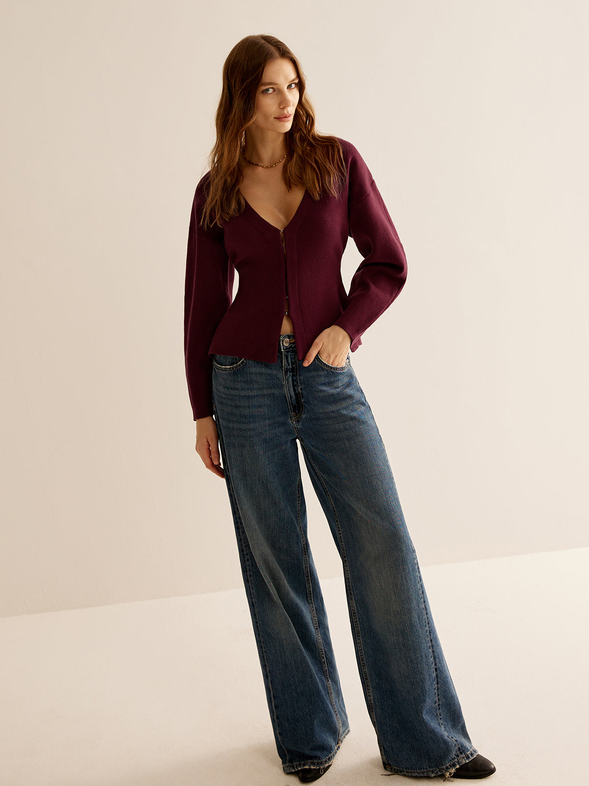 Vrouwen v-hals gebreide cardigan - klassieke lange mouw top voor dames