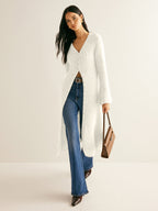 V-hals split-breasted sweaterjurk - gebreide jurk met stijlvolle pasvorm - Bakkermode.nl