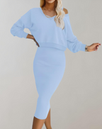 2-delige gebreide set - V-hals top en midi-rok voor dames - Bakkermode.nl