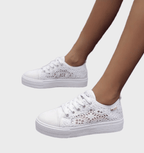 Dames lage sneakers - chique witte canvas veterschoenen voor casual momenten