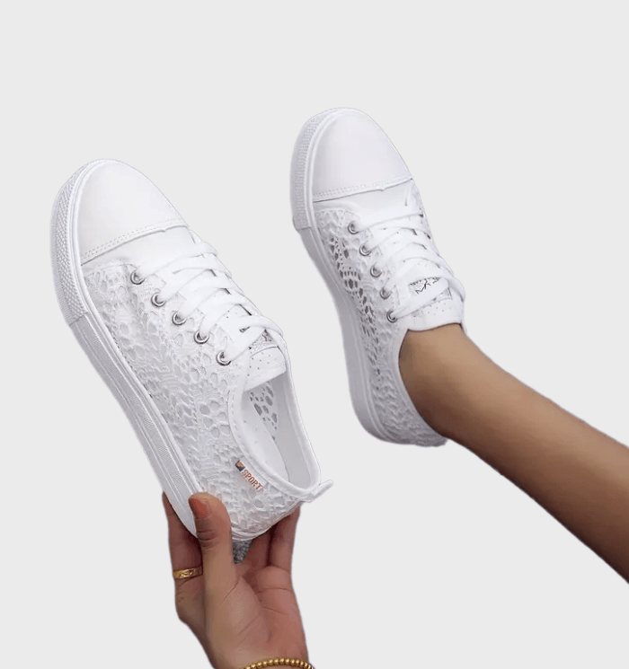 Dames lage sneakers - chique witte canvas veterschoenen voor casual momenten