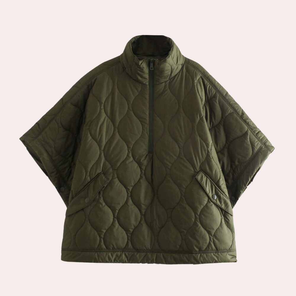 Gequiltede poncho jas - trendy groene damesoutdoor