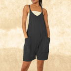 Losse jumpsuit - gezellige mouwloze dames romper met zakken