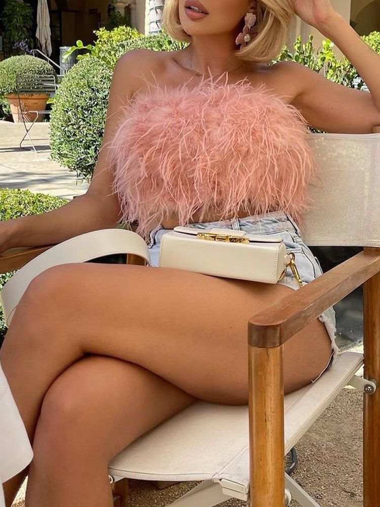 Bandeautop met veerdetail - stijlvolle dames avondkleding - Bakkermode.nl