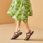 Bruine leren sandalen met gespen - Bakkermode.nl