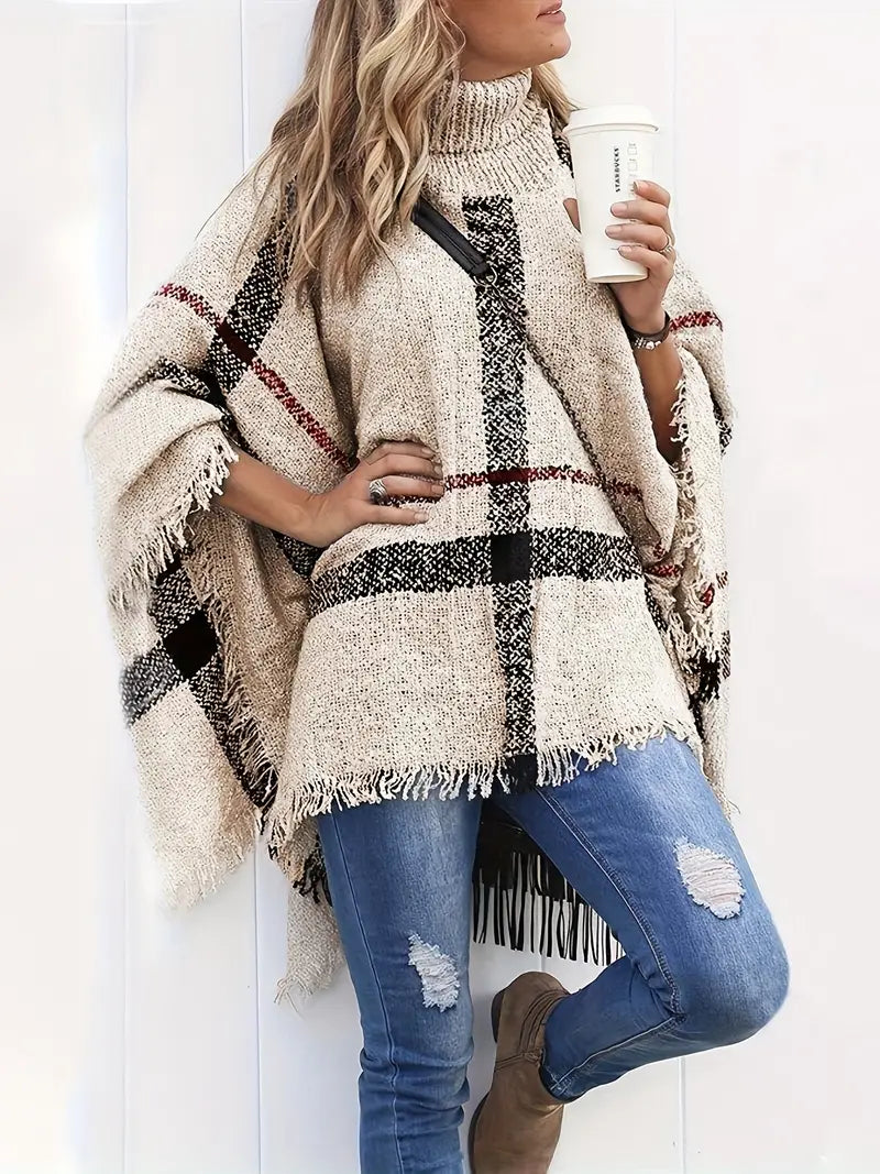Poncho trui - stijlvolle gebreide poncho met col