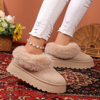 Faux fur gevoerde slippers - dames slip-on schoeisel - Bakkermode.nl