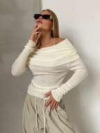 Dames off-shoulder gebreide trui - chique lange mouwen top voor casual of avondkledij