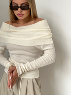 Dames off-shoulder gebreide trui - chique lange mouwen top voor casual of avondkledij