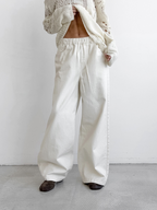 Dames hoge taille wijde pijpen broek - gezellige katoenmix wit casual chic