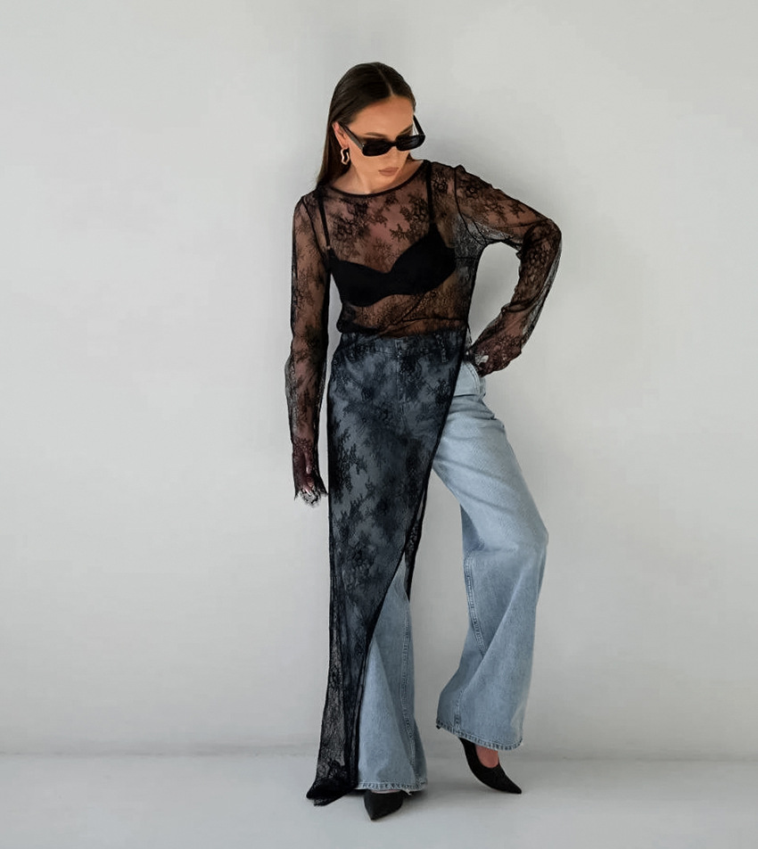 Dames sheer lace blouse met elegante gelaagd design in zwart - veelzijdige tops voor avondkleding & dagelijkse stijl