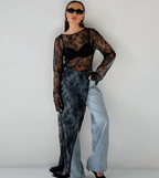 Dames sheer lace blouse met elegante gelaagd design in zwart - veelzijdige tops voor avondkleding & dagelijkse stijl