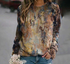 Dames blauwe en beige textuur trui - losse top voor casual look