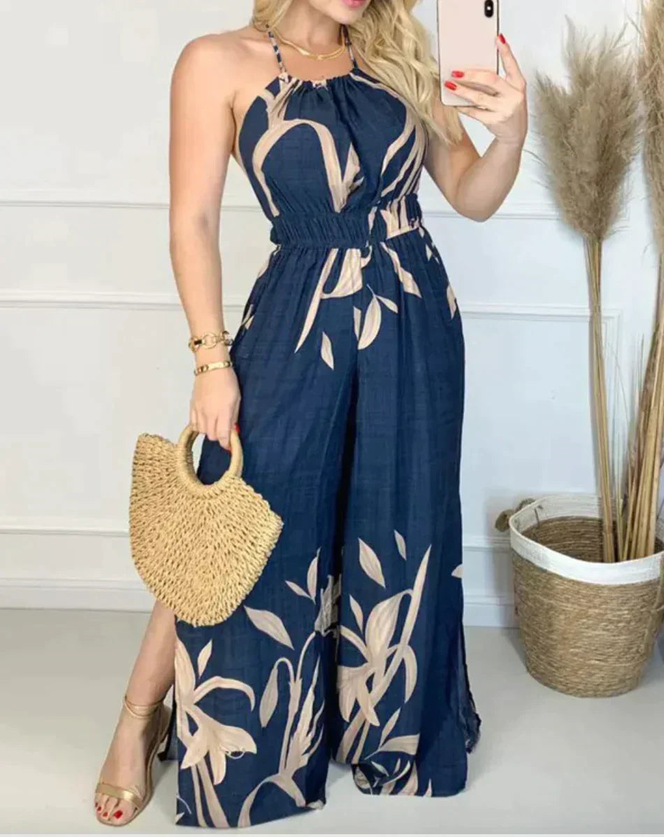 Dames casual jumpsuit met bloemenprint - halteroverall voor de zomer