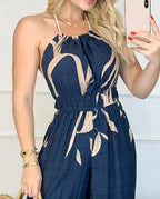 Dames casual jumpsuit met bloemenprint - halteroverall voor de zomer