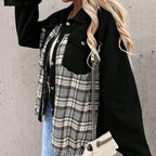 Dames denim shirtjack - stijlvol oversized jack met plaiddetails - Bakkermode.nl