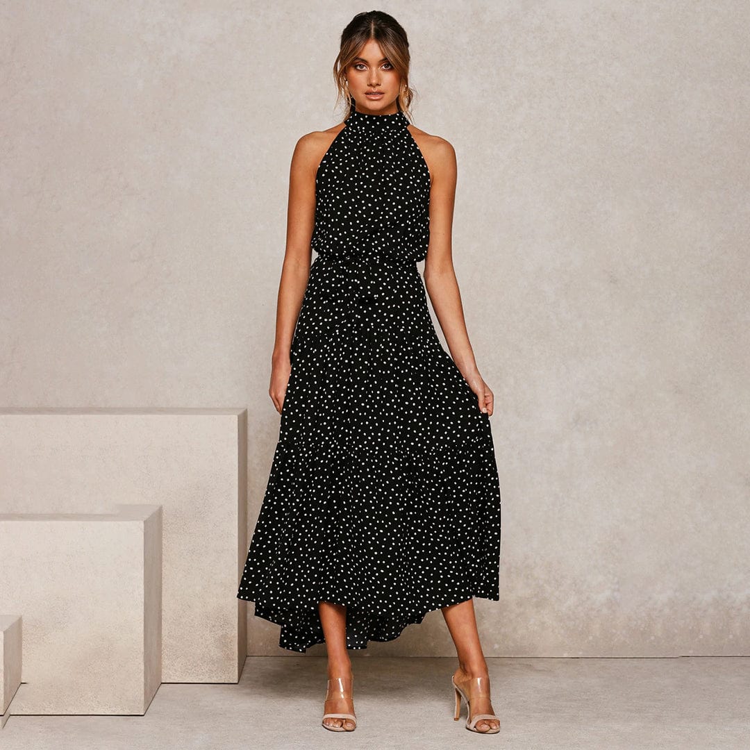 Dames polka dot maxi jurk - elegante halterjurk voor zomerse gelegenheden
