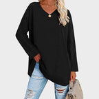 Dames relaxed fit v-hals tuniek blouse met lange mouwen - casual everyday wear, zachte stof