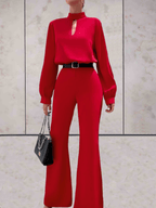 Fiona - stijlvolle rode jumpsuit voor dames met flaired broekspijpen