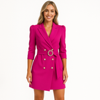 Dames tailored blazer jurk - dubbelzijdig katoen & polyester blend voor kantoor en casual wear