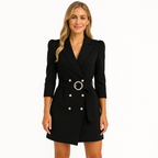 Dames tailored blazer jurk - dubbelzijdig katoen & polyester blend voor kantoor en casual wear