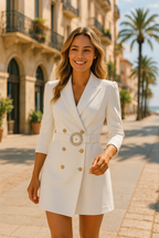 Dames tailored blazer jurk - dubbelzijdig katoen & polyester blend voor kantoor en casual wear