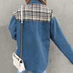 Dames denim shirtjack - stijlvol oversized jack met plaiddetails - Bakkermode.nl