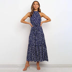 Dames polka dot maxi jurk - elegante halterjurk voor zomerse gelegenheden