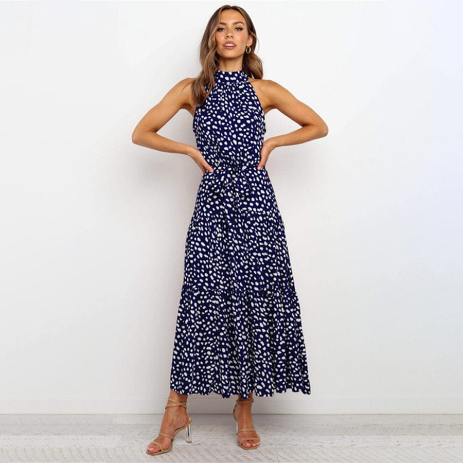 Dames polka dot maxi jurk - elegante halterjurk voor zomerse gelegenheden