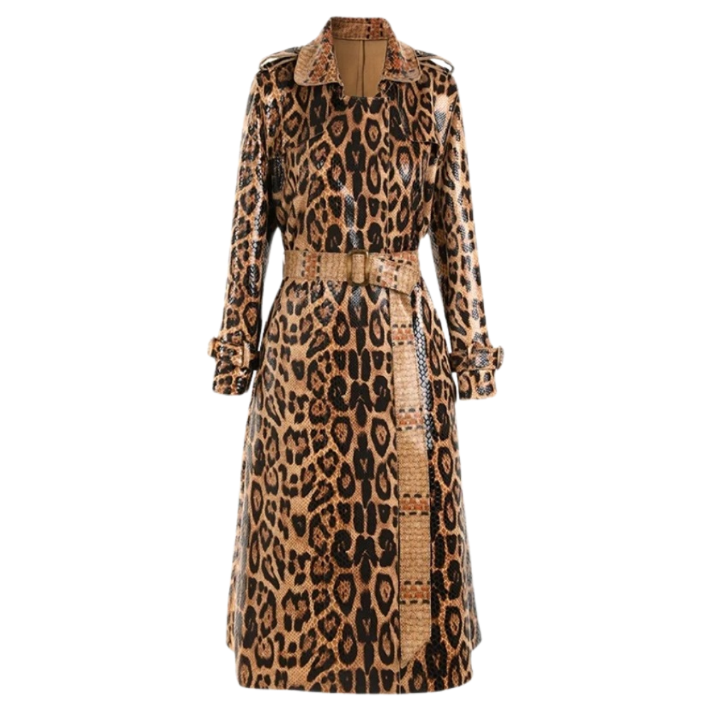 Multikleuren luipaardprint trenchcoat - trendy lange damesjas