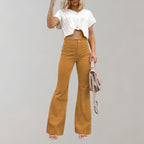 Flared corduroy broeken - stijlvolle dames hoge taille pants - Bakkermode.nl